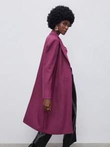 Maija Lapel Neck Open Front Longline Blazer - Purple - View 2