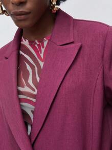 Maija Lapel Neck Open Front Longline Blazer - Purple - View 3