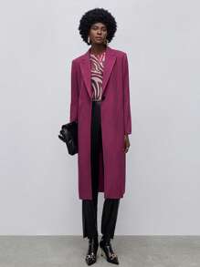 Maija Lapel Neck Open Front Longline Blazer - Purple - View 5