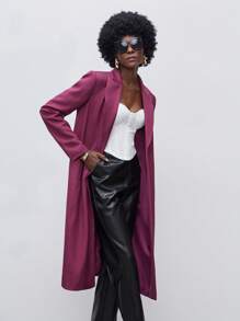 Maija Lapel Neck Open Front Longline Blazer - Purple - View 6