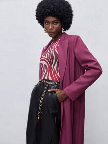 Maija Lapel Neck Open Front Longline Blazer - Purple - View 7