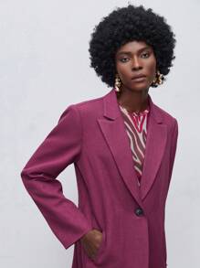 Maija Lapel Neck Open Front Longline Blazer - Purple - View 9