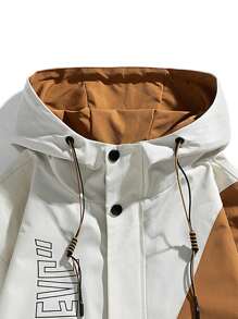Men Letter Graphic Flap Pocket Drawstring Hooded Jacket - White - View 4