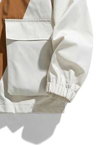 Men Letter Graphic Flap Pocket Drawstring Hooded Jacket - White - View 5