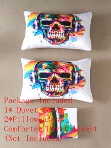 3 Stücke Bettbezug Set weiß Halloween Schädel Muster, Muster, Polyester