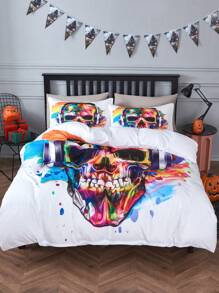 3 Stücke Bettbezug Set weiß Halloween Schädel Muster, Muster, Polyester