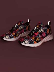 Rock & Roll Skull Patterned Women's Low Cut Sport Shoes With Light-reflecting Strips, Outdoor Anti-slip & Lightweight Design, Perfect For Music Festivals And Other Outdoor Activities