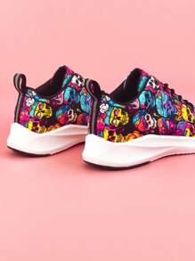 Rock & Roll Skull Patterned Women's Low Cut Sport Shoes With Light-reflecting Strips, Outdoor Anti-slip & Lightweight Design, Perfect For Music Festivals And Other Outdoor Activities