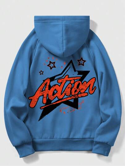 Prep Sweat-shirt À Capuche Avec Doublure Thermique À Cordon De Serrage Pour Homme À Manches Raglan Graphique Étoile Et Lettre