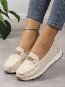 女性一腳蹬運動鞋帶鏈子裝飾 - 米色 - 查看 1