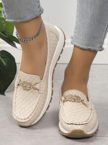 女性一腳蹬運動鞋帶鏈子裝飾 - 米色 - 查看 2