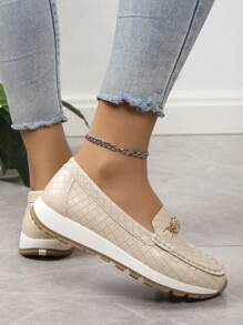 女性一腳蹬運動鞋帶鏈子裝飾 - 米色 - 查看 3