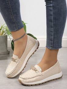 女性一腳蹬運動鞋帶鏈子裝飾 - 米色 - 查看 4