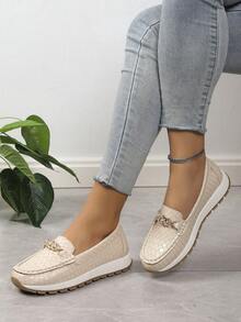 女性一腳蹬運動鞋帶鏈子裝飾 - 米色 - 查看 5