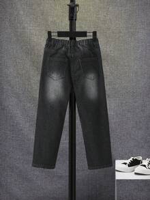 SHEIN Chico joven Jeans desgarro crudo con lavado - Negro - Ver 2