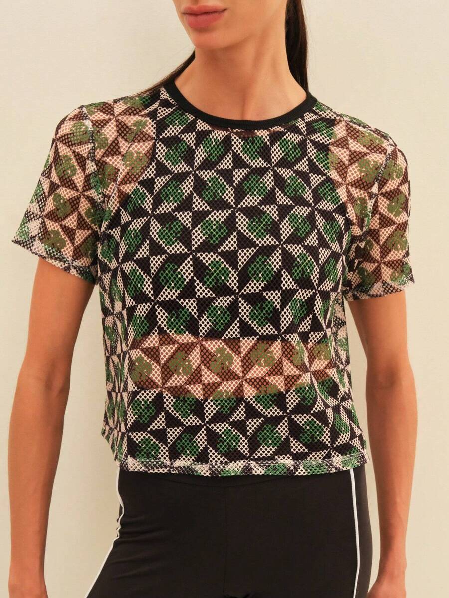 SHEIN Geo E Estampa Tropical Top - Multicolorido - Visão 1