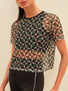 SHEIN Geo E Estampa Tropical Top - Multicolorido - Visão 5