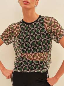 SHEIN Geo E Estampa Tropical Top - Multicolorido - Visão 6