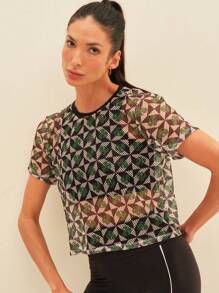 SHEIN Geo E Estampa Tropical Top - Multicolorido - Visão 7