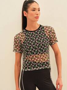 SHEIN Geo E Estampa Tropical Top - Multicolorido - Visão 8