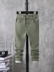 SHEIN Leap Crew Young Boy Slant Pocket Jeans - Army Green - View 1