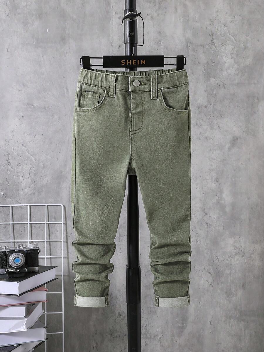 SHEIN Leap Crew Young Boy Slant Pocket Jeans - Army Green - View 1