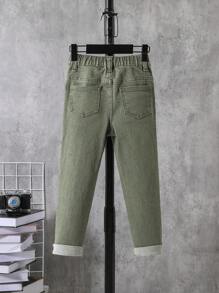 SHEIN Leap Crew Young Boy Slant Pocket Jeans - Army Green - View 2