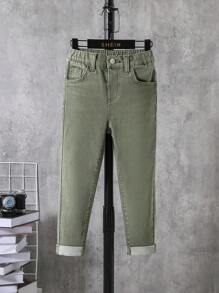 SHEIN Leap Crew Young Boy Slant Pocket Jeans - Army Green - View 3