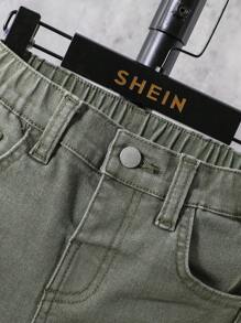 SHEIN Leap Crew Young Boy Slant Pocket Jeans - Army Green - View 4