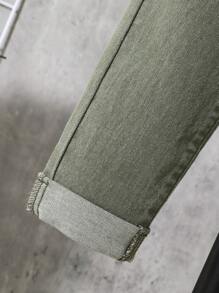 SHEIN Leap Crew Young Boy Slant Pocket Jeans - Army Green - View 5