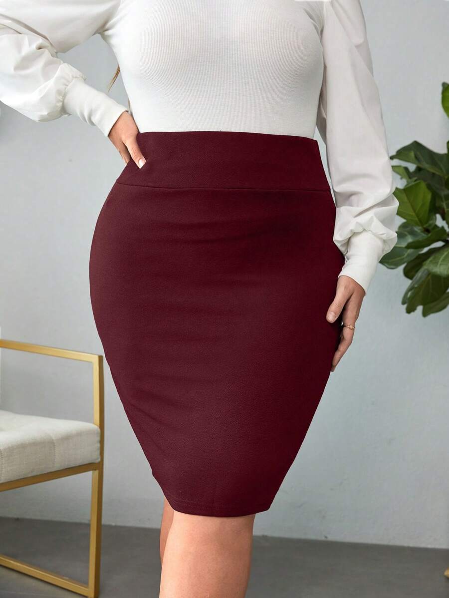 SHEIN Privé Hơn Cao eo Váy - Màu Đỏ Sâu - Xem 1