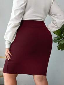 SHEIN Privé Hơn Cao eo Váy - Màu Đỏ Sâu - Xem 2