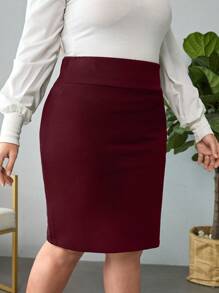 SHEIN Privé Hơn Cao eo Váy - Màu Đỏ Sâu - Xem 3