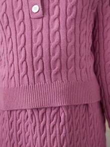 SHEIN Tween Girl Cable Knit Sweater & Knit Skirt - Pink - View 6