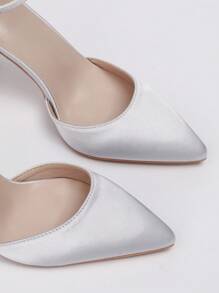 歐美風格性感女性鞋,時髦高跟鞋婚鞋,尖頭高跟涼鞋帶金屬花朵設計 - 銀色 - 查看 4