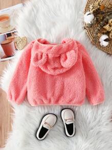 Kleines Mädchen Teddy Jacke mit 3D Ohr Design, Kapuze, Reißverschluss