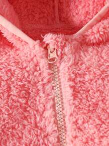 Kleines Mädchen Teddy Jacke mit 3D Ohr Design, Kapuze, Reißverschluss