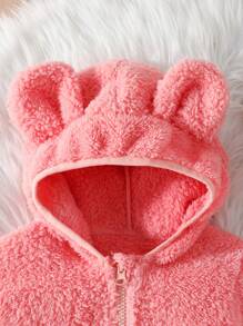 Kleines Mädchen Teddy Jacke mit 3D Ohr Design, Kapuze, Reißverschluss