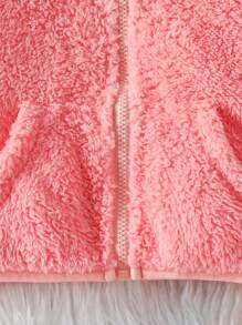 Kleines Mädchen Teddy Jacke mit 3D Ohr Design, Kapuze, Reißverschluss