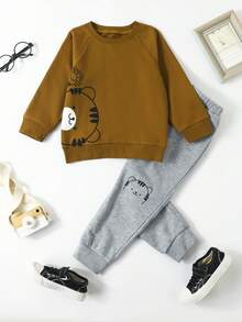 Áo nỉ và quần thể thao có tay áo Raglan hoạt hình dành cho bé trai - Cà phê nâu - Xem 3