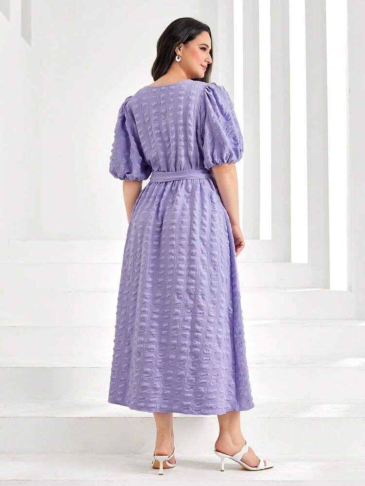Plus Puff Sleeve Belted Dress