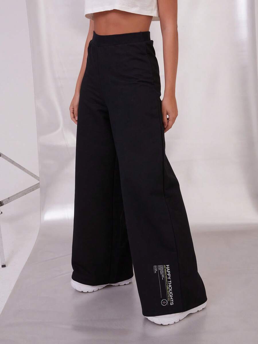 SHE(IN) BRASIL Đồ họa Khẩu hiệu Quần ống rộng - màu đen - Xem 1