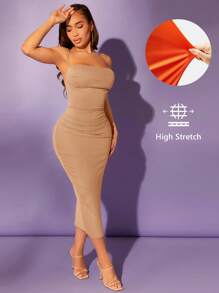 SHEIN SXY Vestido ajustado unicolor fruncido - Albaricoque - Ver 1