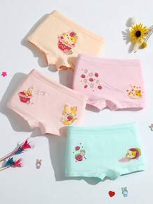 Young Girl 4pcs Cartoon Graphic Shortie - Multicolor - View 1