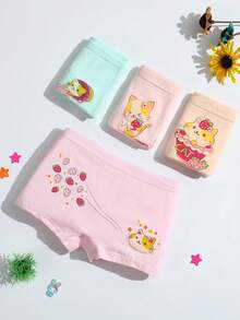Young Girl 4pcs Cartoon Graphic Shortie - Multicolor - View 2