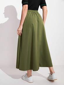 Mulvari 素色彈性腰帶喇叭半身裙 - 軍綠色 - 查看 3