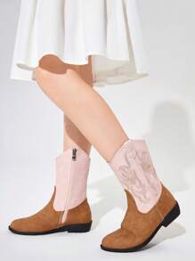 女孩雙色針腳細節側拉鏈學院靴子適用於戶外 - 彩色 - 查看 1