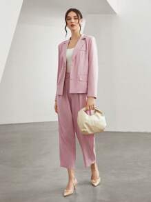 Seusyu 西裝領翻蓋細節西裝外套和褲子 - 淺粉色 - 查看 1