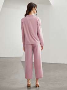 Seusyu 西裝領翻蓋細節西裝外套和褲子 - 淺粉色 - 查看 2