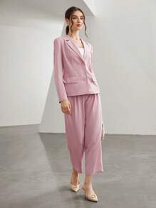 Seusyu 西裝領翻蓋細節西裝外套和褲子 - 淺粉色 - 查看 6